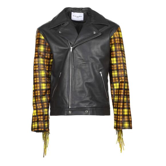 Blue Marble Paris Leather Motorcycle Jacket Black LG